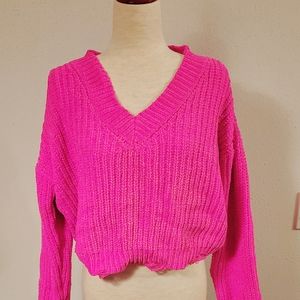 Pink Distressed Crop Sweater